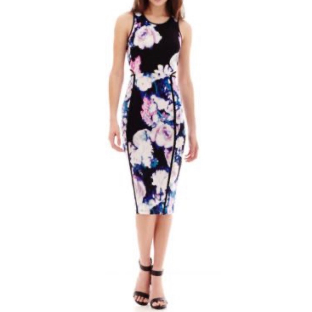 I Heart Ronson Blurred Rose Cutout Waist Dress XL